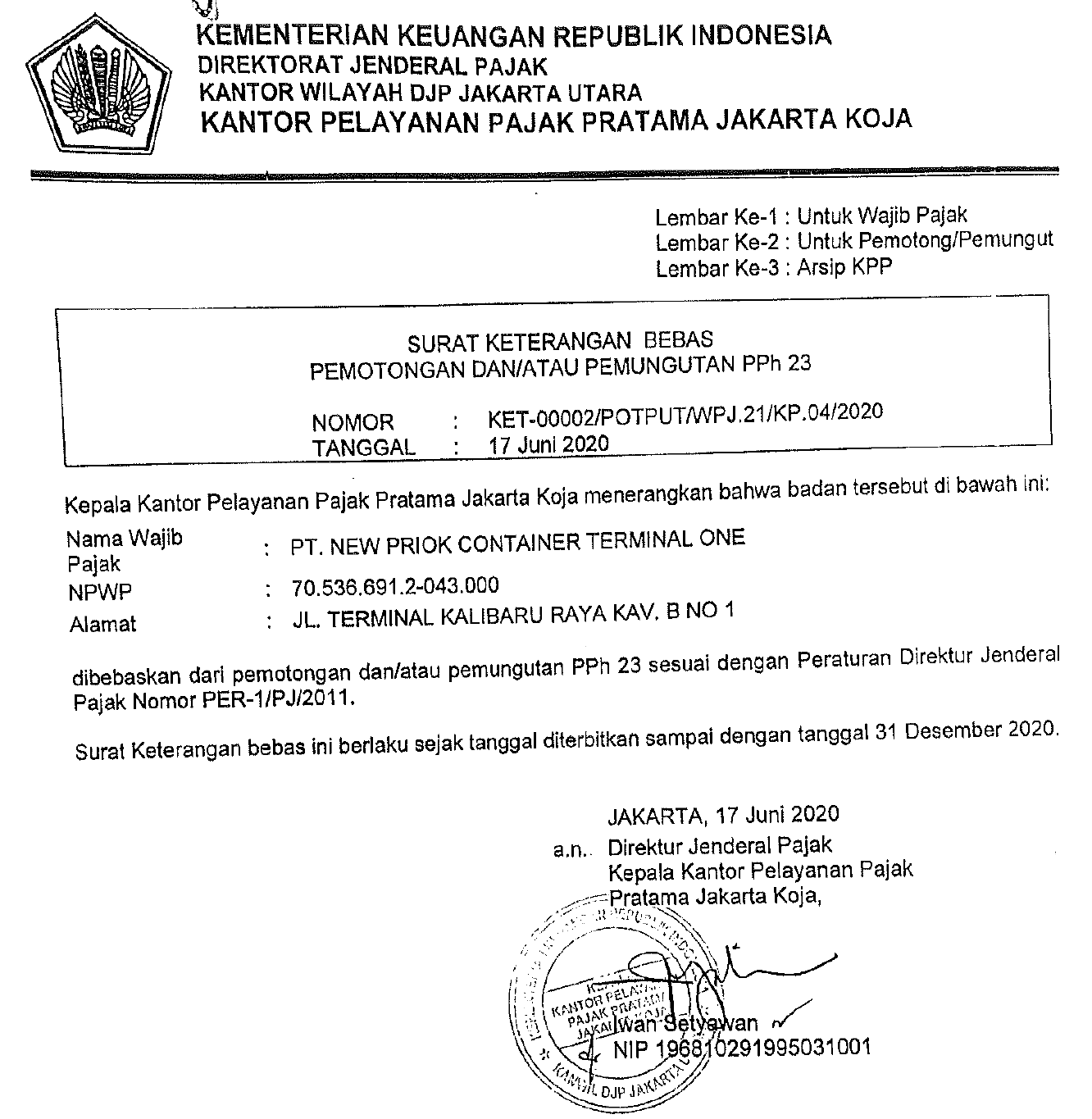 NPCT1 is exempt from Withholding Tax Article 23